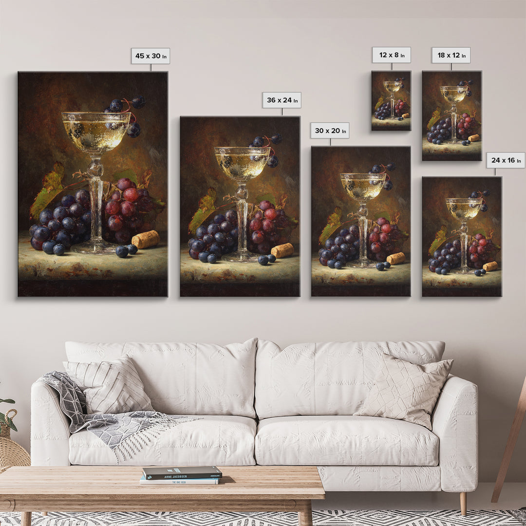 Champagne Coupe with Bubbles and Light Framed Canvas Print, Winery Art, Room Decor, Winery Decor, Fine Art, Vineyard, WIN-2x3-3