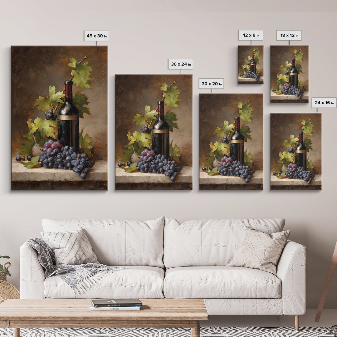 Grapevine Branch with Purple Grapes and Leaves Framed Canvas Print, Winery Art, Kitchen Art, Winery Decor, Fine Art, Vineyard, WIN-2x3-33