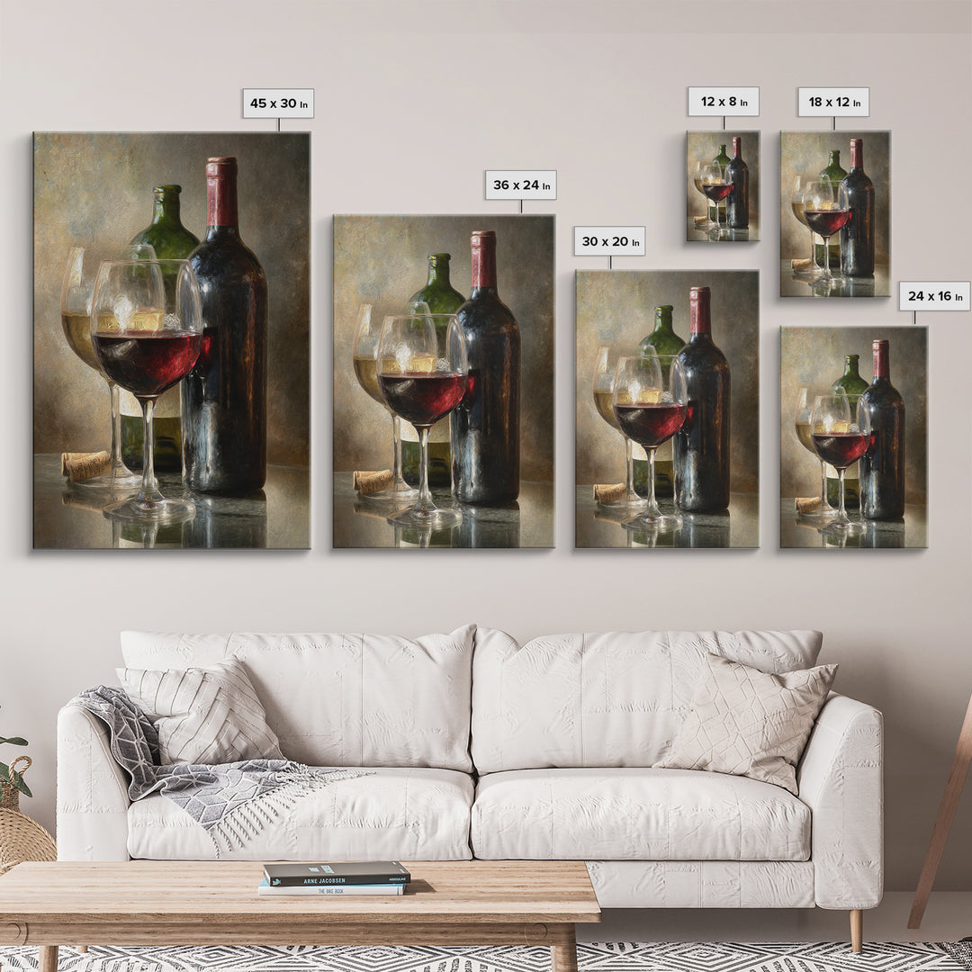 Wine Tasting Flight Rendered as Elegant Still Framed Canvas Print, Winery Art, Winery Decor, Watercolor Art, Vineyard, WIN-2x3-42