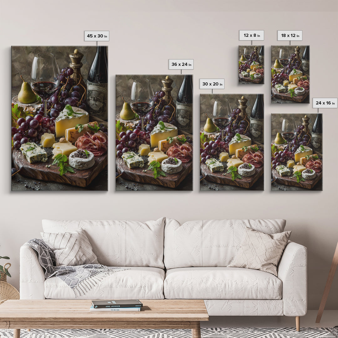 Charcuterie Board with Grapes and Cheese Canvas Print, Winery Art, Kitchen Wall Art, Winery Decor, Fine Art, Vineyard, WIN-2x3-45
