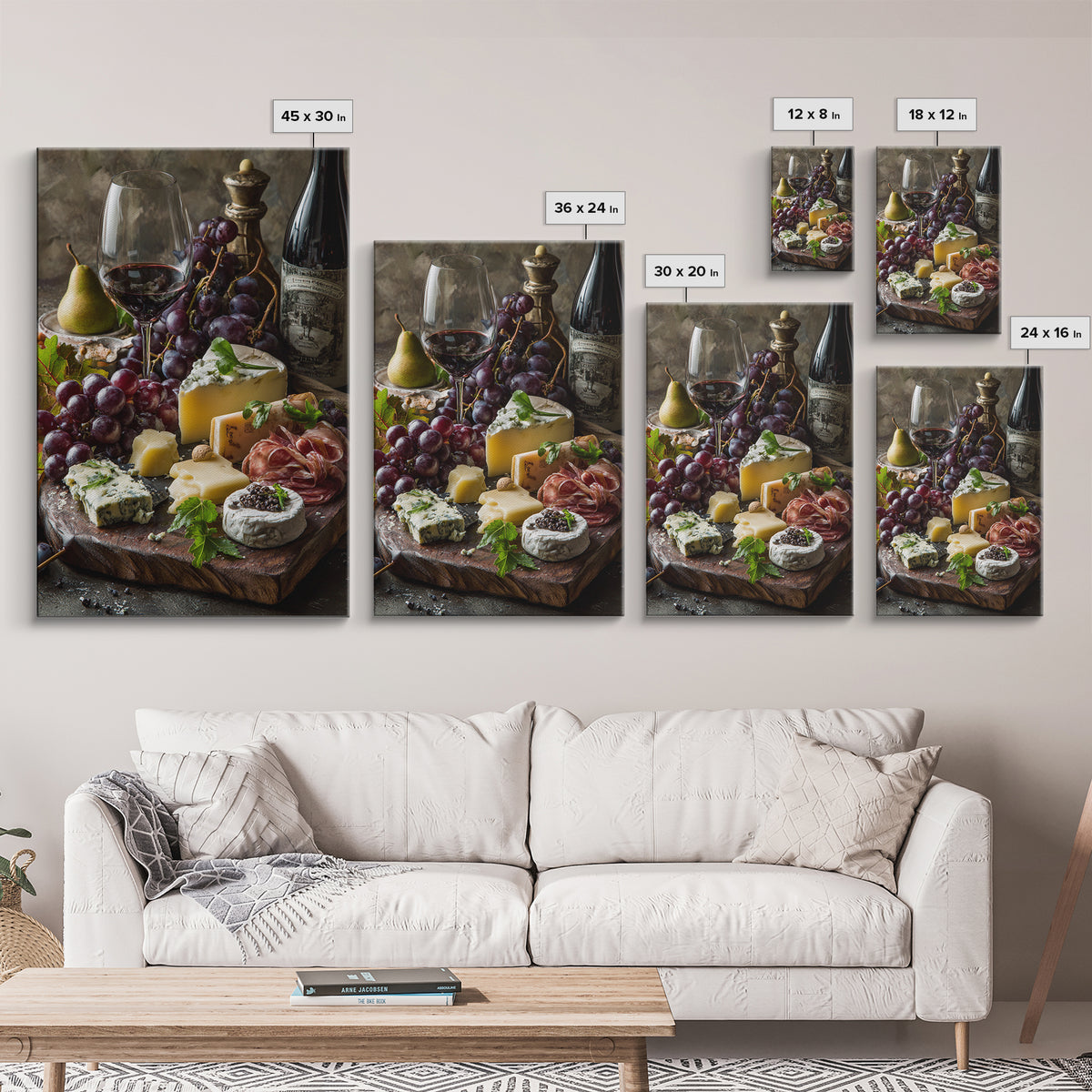 Charcuterie Board with Grapes and Cheese Canvas Print, Winery Art, Kitchen Wall Art, Winery Decor, Fine Art, Vineyard, WIN-2x3-45