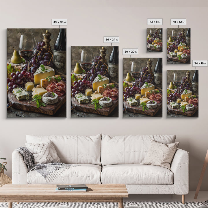 Charcuterie Board with Grapes and Cheese Canvas Print, Winery Art, Kitchen Wall Art, Winery Decor, Fine Art, Vineyard, WIN-2x3-45
