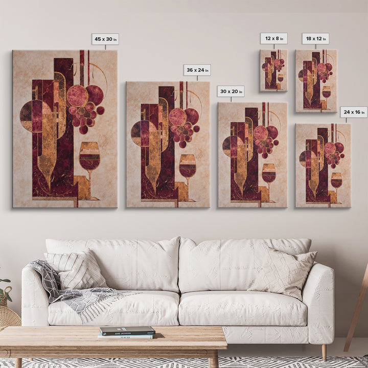 Burgundy Abstract with Gold Accents Framed Canvas Print, Winery Art, Printable Wall Art, Winery Decor, Fine Art, Vineyard, WIN-2x3-55