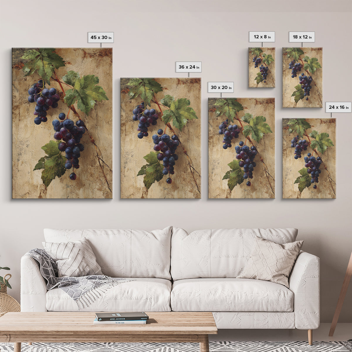 Grapevine Branch with Purple Grapes and Leaves Canvas Print, Winery Art, Kitchen Wall Decor, Winery Decor, Fine Art, Vineyard, WIN-2x3-57