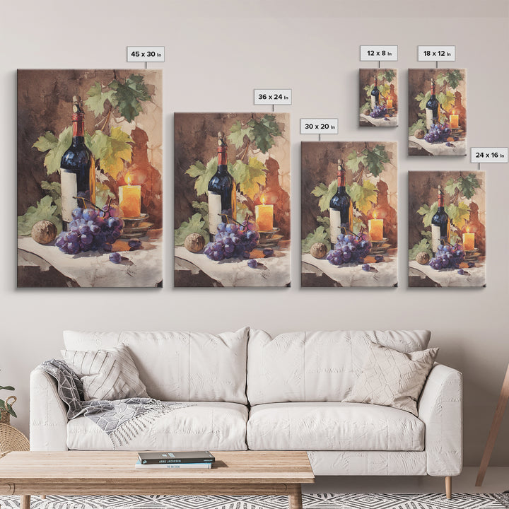 Tuscan Vineyard at Golden Hour Framed Canvas Print, Winery Art, Farmhouse Decor, Winery Decor, Oil Painting, Vineyard, WIN-2x3-59