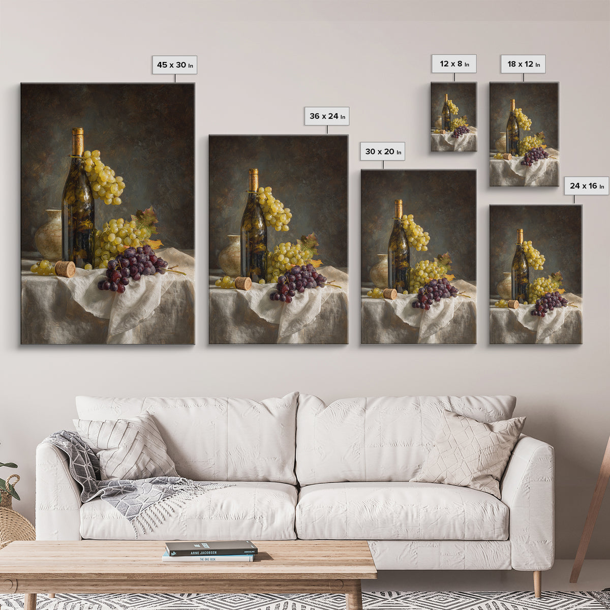 Champagne Grapes and White Linen Still Life Canvas Print, Winery Art, Living Room Decor, Winery Decor, Fine Art, Vineyard, WIN-2x3-61