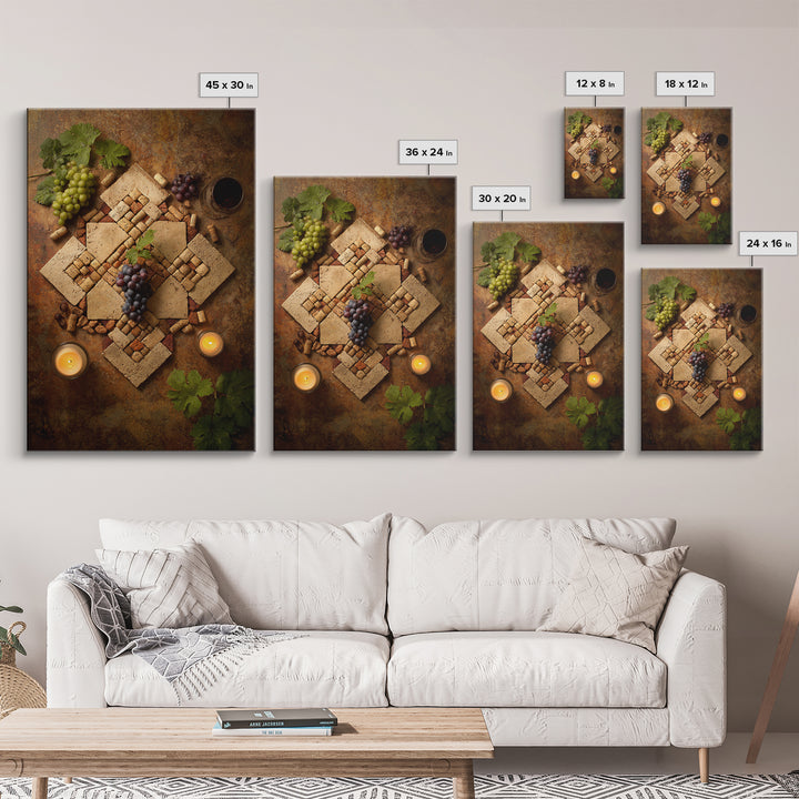 Corks Arranged as Geometric Pattern Framed Canvas Print, Winery Art, Oil Painting, Winery Decor, Abstract Art, Vineyard, WIN-2x3-74