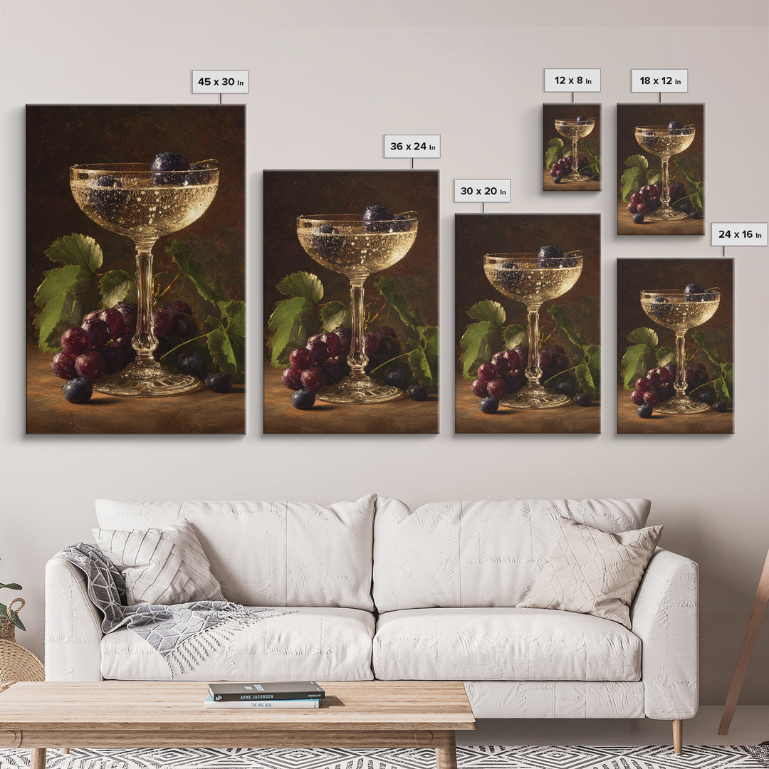 Champagne Coupe with Bubbles and Light Framed Canvas Print, Winery Art, Wall Art Print, Winery Decor, Fine Art, Vineyard, WIN-2x3-75
