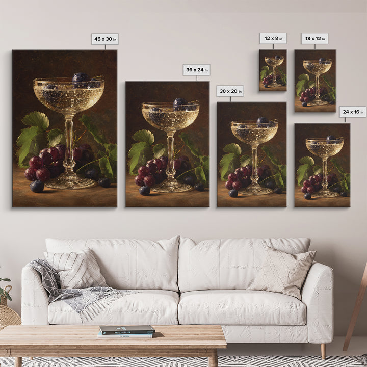 Champagne Coupe with Bubbles and Light Framed Canvas Print, Winery Art, Wall Art Print, Winery Decor, Fine Art, Vineyard, WIN-2x3-75