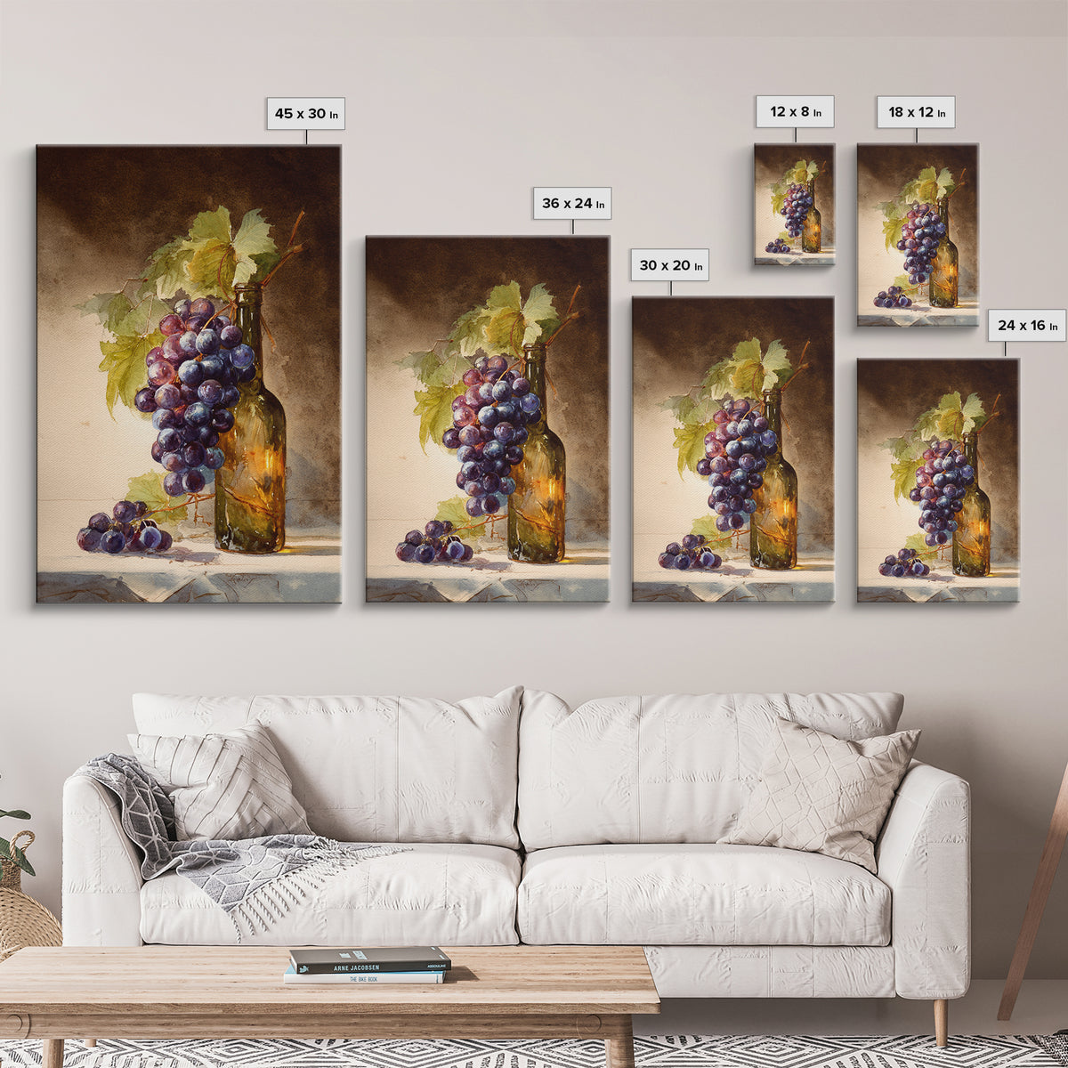 Single Grape Cluster Botanical Study Canvas Print, Winery Art, Retro Wall Art, Winery Decor, Fine Art, Vineyard, Modern Decor, WIN-2x3-77