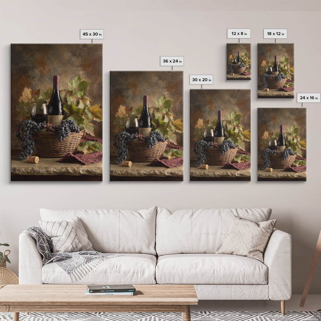 Wine Harvest Basket Framed Canvas Print, Winery Art, Wall Hanging, Winery Decor, Fine Art, Vineyard, Preppy Wall Art, WIN-2x3-78