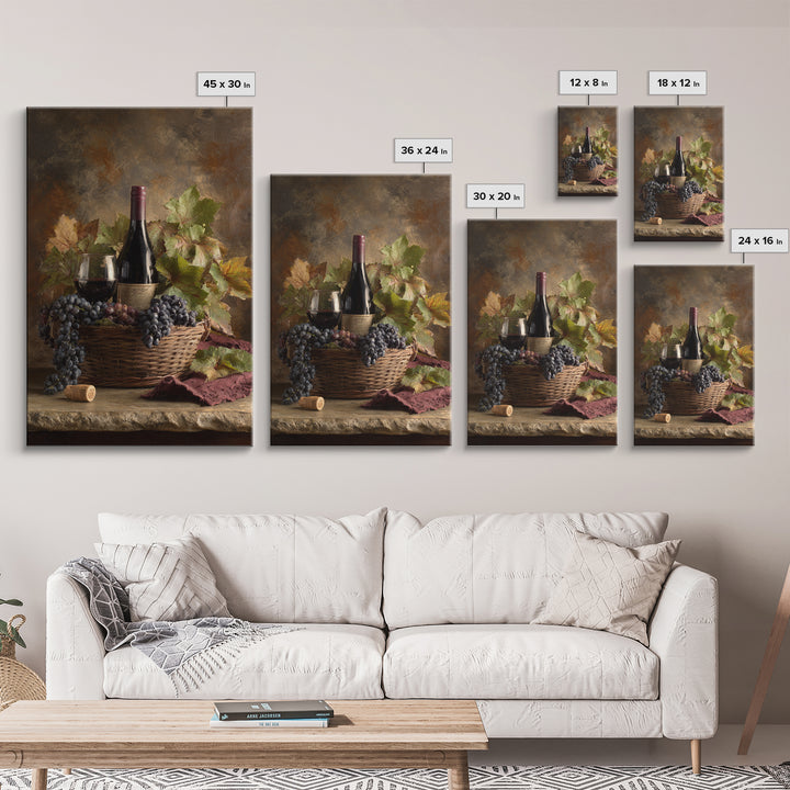 Wine Harvest Basket Framed Canvas Print, Winery Art, Wall Hanging, Winery Decor, Fine Art, Vineyard, Preppy Wall Art, WIN-2x3-78
