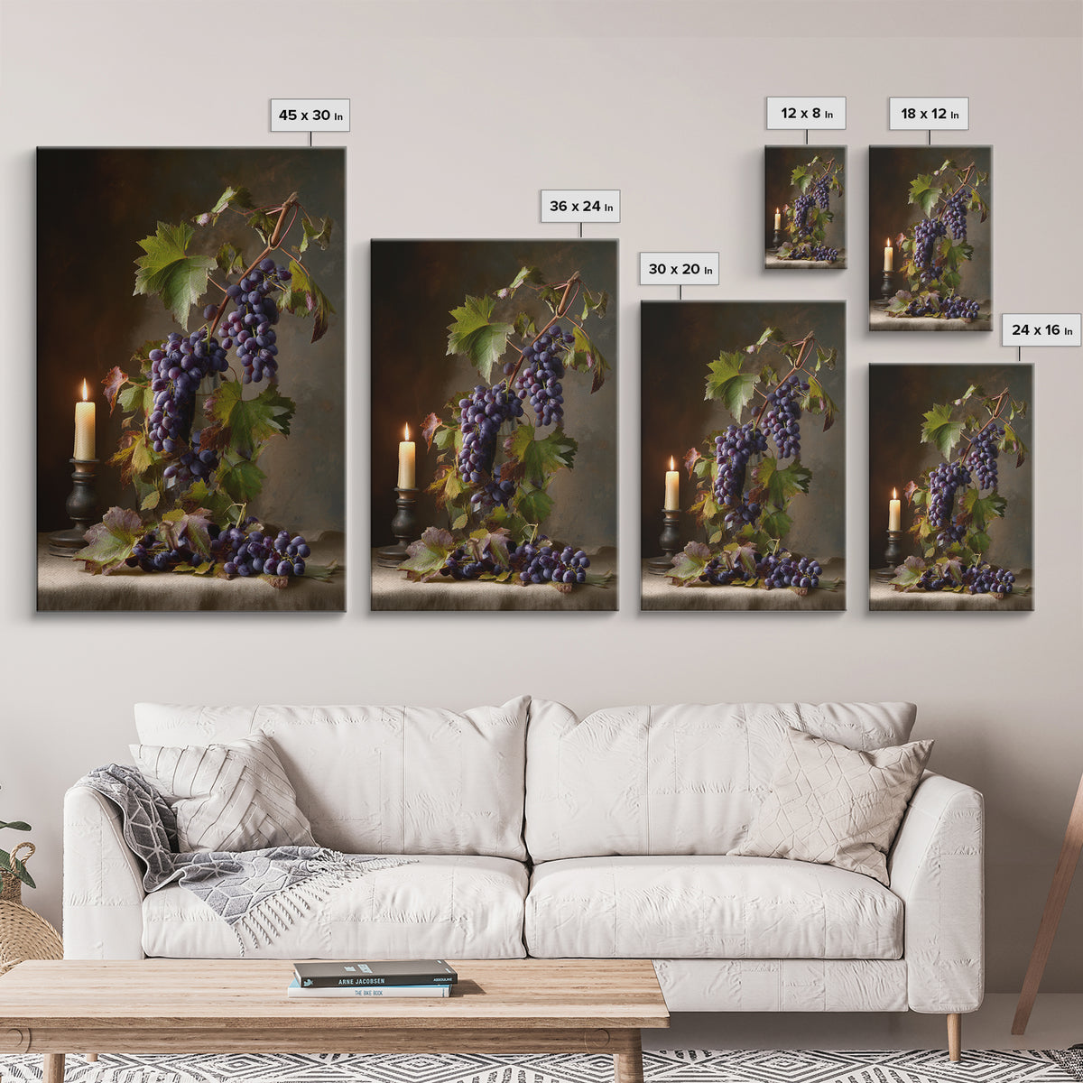Grapevine Branch with Purple Grapes and Leaves Canvas Print, Winery Art, Kitchen Wall Decor, Winery Decor, Fine Art, Vineyard, WIN-2x3-81