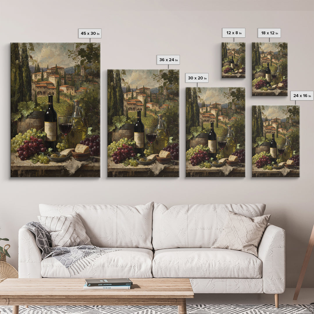 Tuscan Vineyard at Golden Hour Framed Canvas Print, Winery Art, Landscape Art, Winery Decor, Abstract Art, Vineyard, Room Decor, WIN-2x3-83