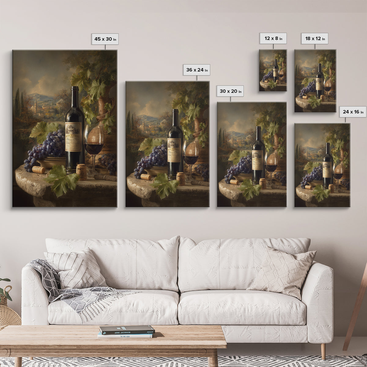 French Vineyard Hills Framed Canvas Print, Winery Art, Living Room Decor, Winery Decor, Fine Art, Vineyard, Travel Poster, WIN-2x3-88