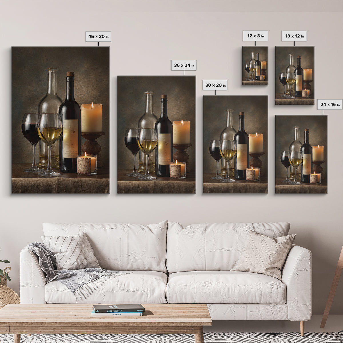 Wine Tasting Flight Rendered as Elegant Still Framed Canvas Print, Winery Art, Kitchen Wall Art, Winery Decor, Vineyard, WIN-2x3-90