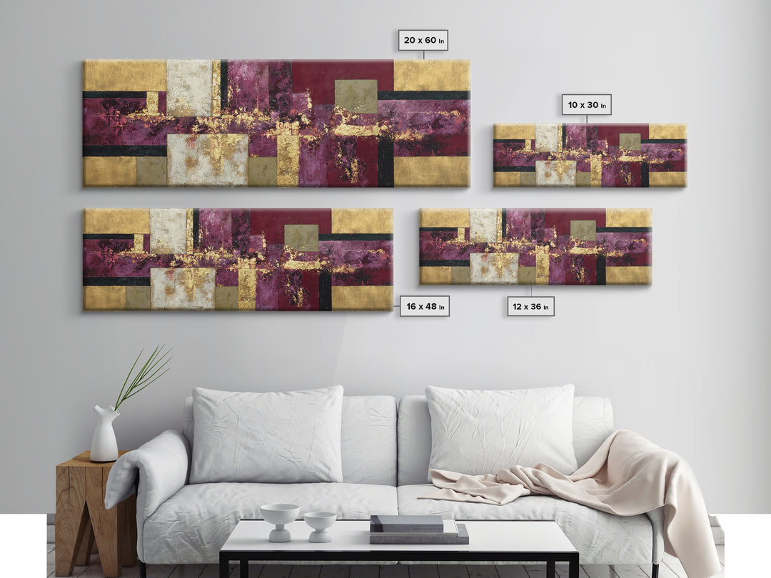 Burgundy Abstract with Gold Accents Framed Canvas Print, Winery Art, Gallery Decor, Winery Decor, Fine Art, Vineyard, WIN-3x1-15