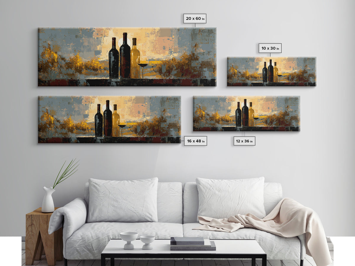 Black and Gold Wine Bottle Silhouette Framed Canvas Print, Winery Art, Cocktail Wall Art, Winery Decor, Watercolor Art, WIN-3x1-32