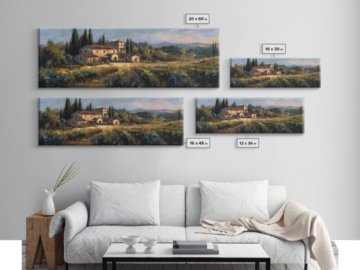 Tuscan Vineyard at Golden Hour Canvas Print, Winery Art, Print, Winery Decor, Vineyard, Wall Art Print, Watercolor Painting, WIN-3x1-43