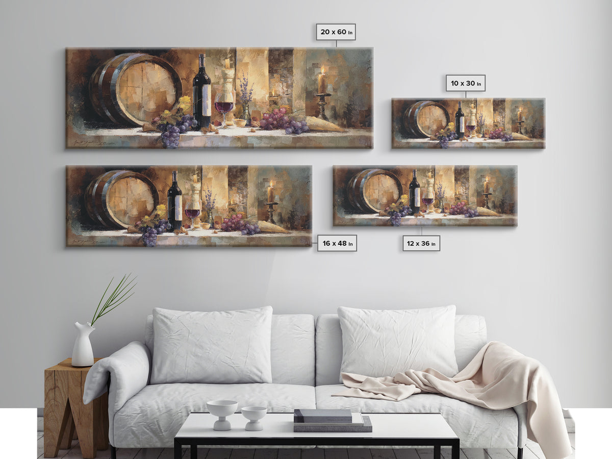 Wine Barrel with Lavender and Sunlight Canvas Print, Winery Art, Retro Wall Art, Winery Decor, Fine Art, Vineyard, Modern Decor, WIN-3x1-46
