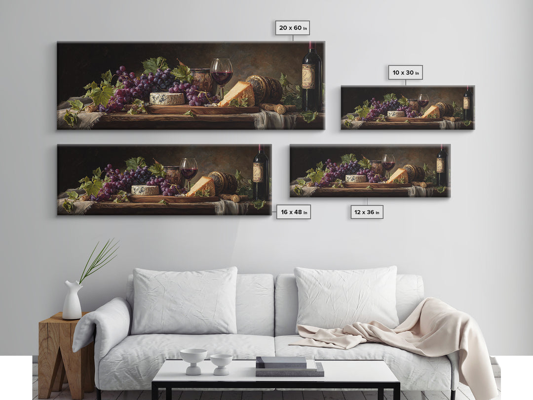 Charcuterie Board with Grapes and Cheese Framed Canvas Print, Winery Art, Bar Art, Winery Decor, Fine Art, Vineyard, WIN-3x1-53