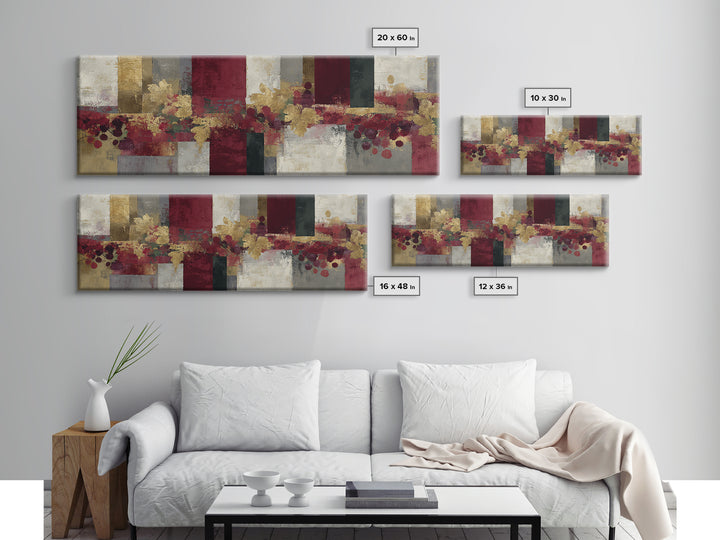 Burgundy Abstract with Gold Accents Framed Canvas Print, Winery Art, Contemporary Art, Winery Decor, Abstract Art, Vineyard, WIN-3x1-63
