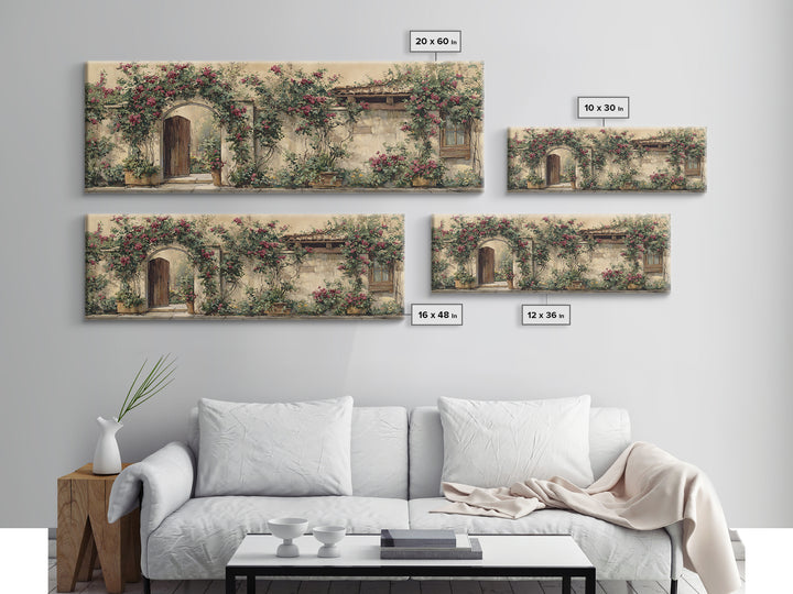 Vineyard Gate with Climbing Roses Framed Canvas Print, Winery Art, Statement Artwork, Winery Decor, Fine Art, Vineyard, WIN-3x1-7