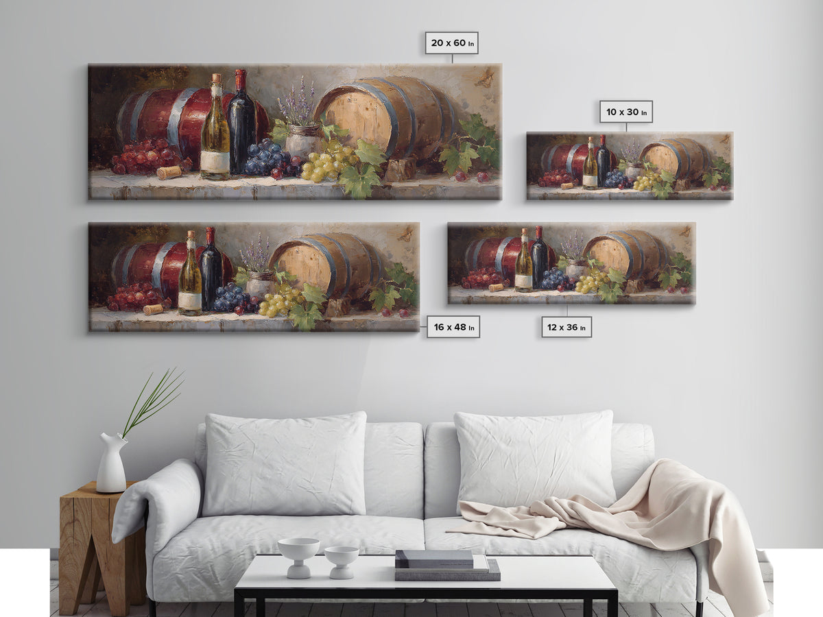 Wine Barrel with Lavender and Sunlight Canvas Print, Winery Art, Wall Art, Winery Decor, Oil Painting, Vineyard, WIN-3x1-70
