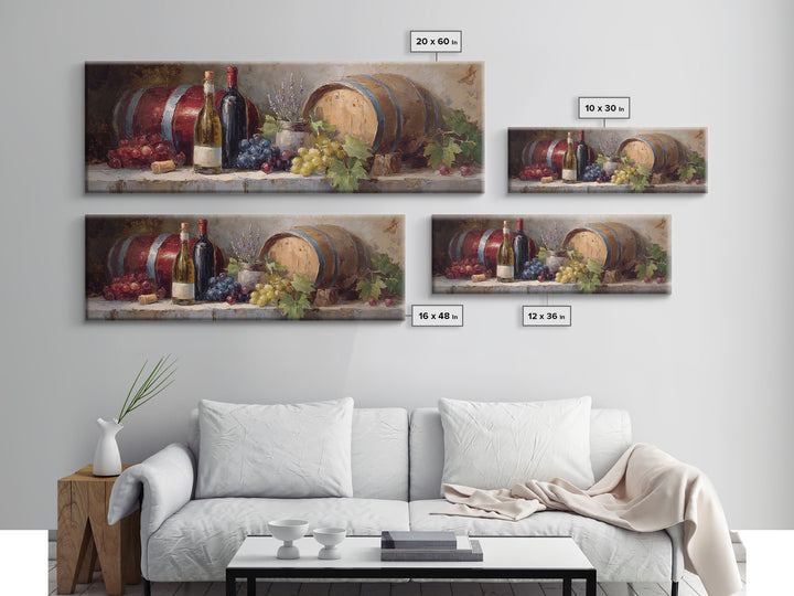 Wine Barrel with Lavender and Sunlight Canvas Print, Winery Art, Wall Art, Winery Decor, Oil Painting, Vineyard, WIN-3x1-70