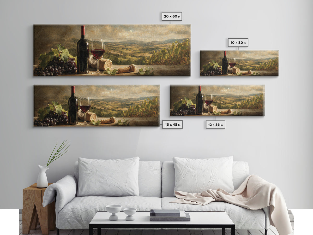 French Vineyard Hills Framed Canvas Print, Winery Art, Art, Winery Decor, Fine Art, Vineyard, Farmhouse Decor, Kitchen Art, WIN-3x1-72