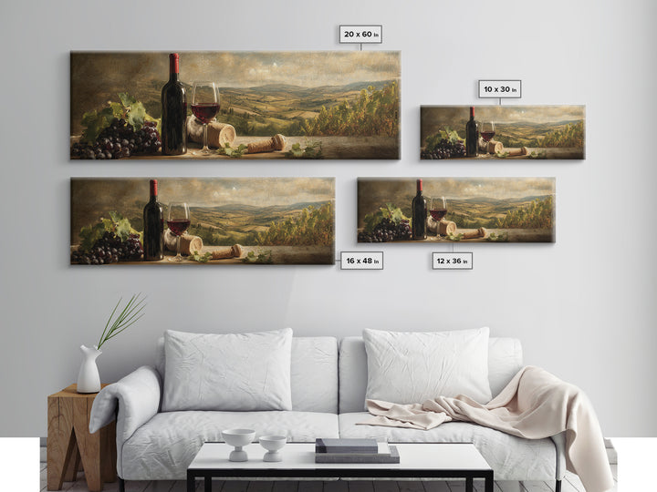French Vineyard Hills Framed Canvas Print, Winery Art, Art, Winery Decor, Fine Art, Vineyard, Farmhouse Decor, Kitchen Art, WIN-3x1-72