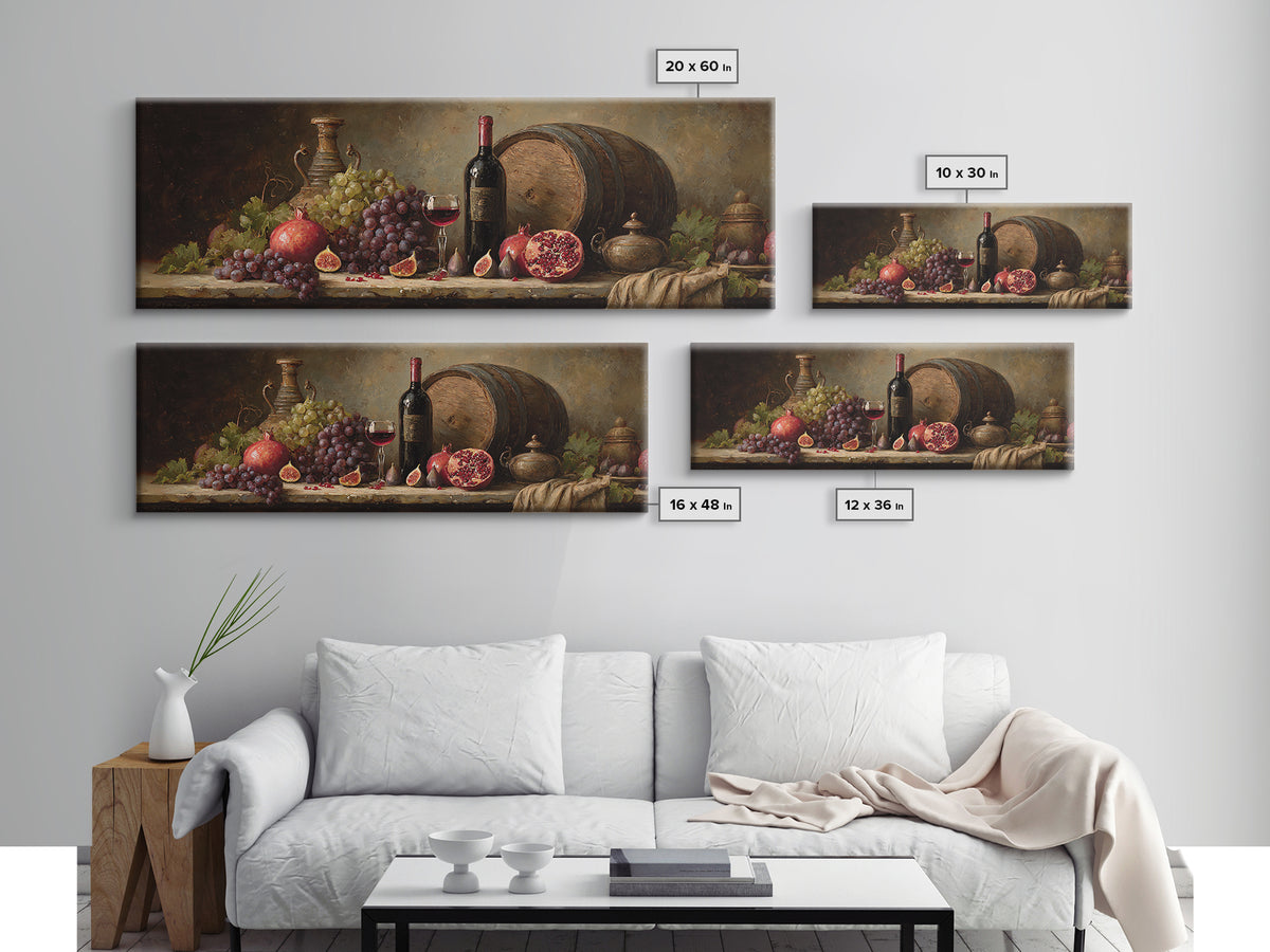 Pomegranate Figs and Red Wine Composition Framed Canvas Print, Winery Art, Living Room Art, Winery Decor, Fine Art, Vineyard, WIN-3x1-81