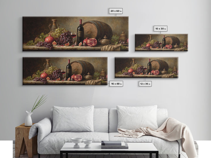 Pomegranate Figs and Red Wine Composition Framed Canvas Print, Winery Art, Living Room Art, Winery Decor, Fine Art, Vineyard, WIN-3x1-81
