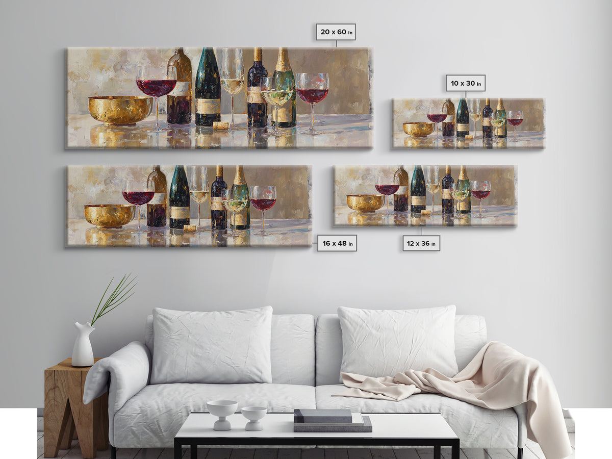 Wine Tasting Flight Rendered as Elegant Still Canvas Print, Winery Art, Bar Art, Winery Decor, Fine Art, Vineyard, WIN-3x1-98