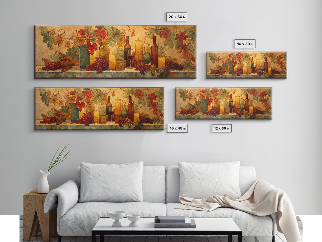 Vine Leaves Turning Autumn Red and Gold Framed Canvas Print, Winery Art, Printable Wall Art, Winery Decor, Fine Art, Vineyard, WIN-3x1-99