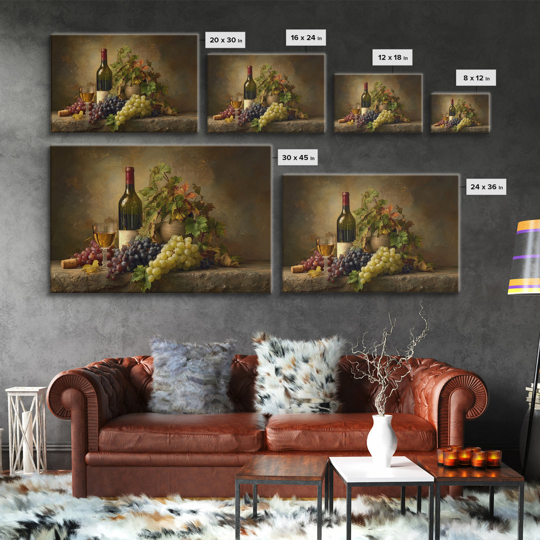 Wine Tasting Flight Rendered as Elegant Still Framed Canvas Print, Winery Art, Kitchen Wall Art, Winery Decor, Vineyard, WIN-3x2-14