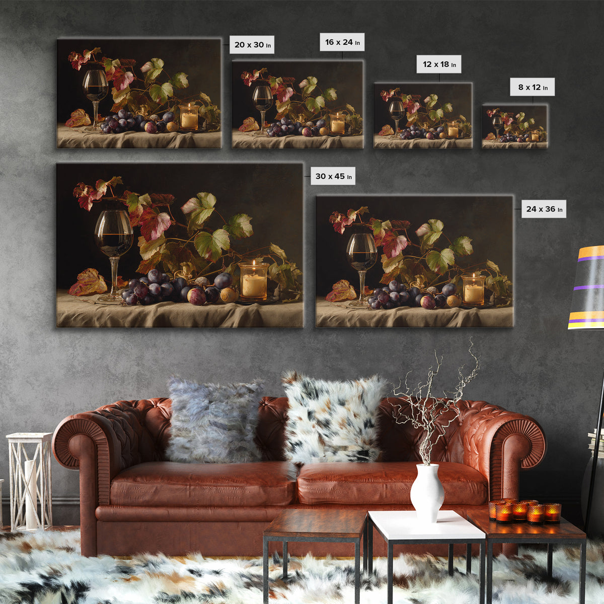 Vine Leaves Turning Autumn Red and Gold Framed Canvas Print, Winery Art, Watercolor Painting, Winery Decor, Fine Art, Vineyard, WIN-3x2-15