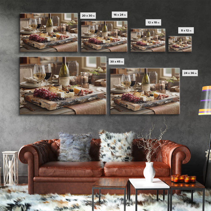 Charcuterie Board with Grapes and Cheese Canvas Print, Winery Art, Gallery Wall Art, Winery Decor, Fine Art, Vineyard, WIN-3x2-17