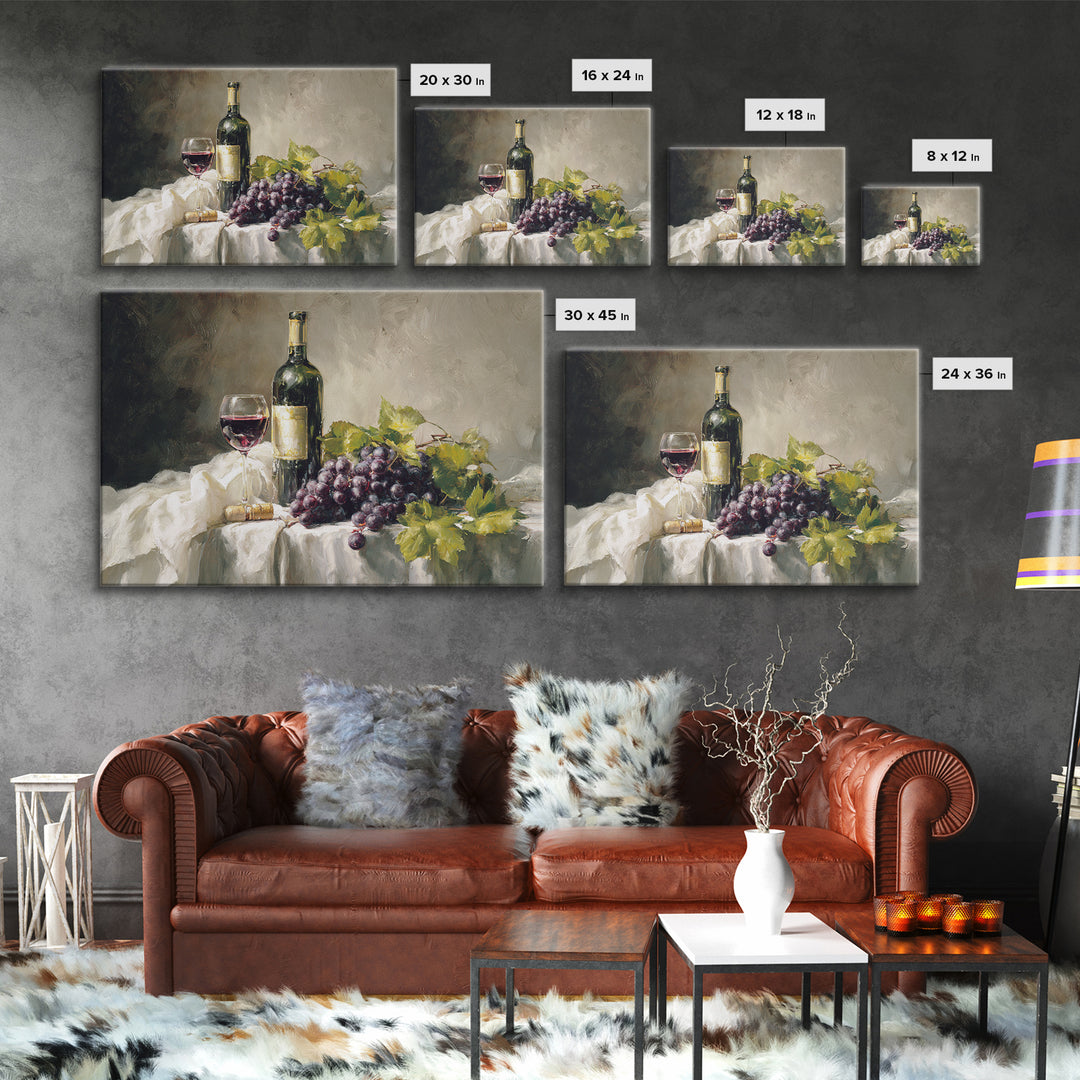 Champagne Grapes and White Linen Still Life Canvas Print, Winery Art, Living Room Art, Winery Decor, Abstract Art, Vineyard, WIN-3x2-33