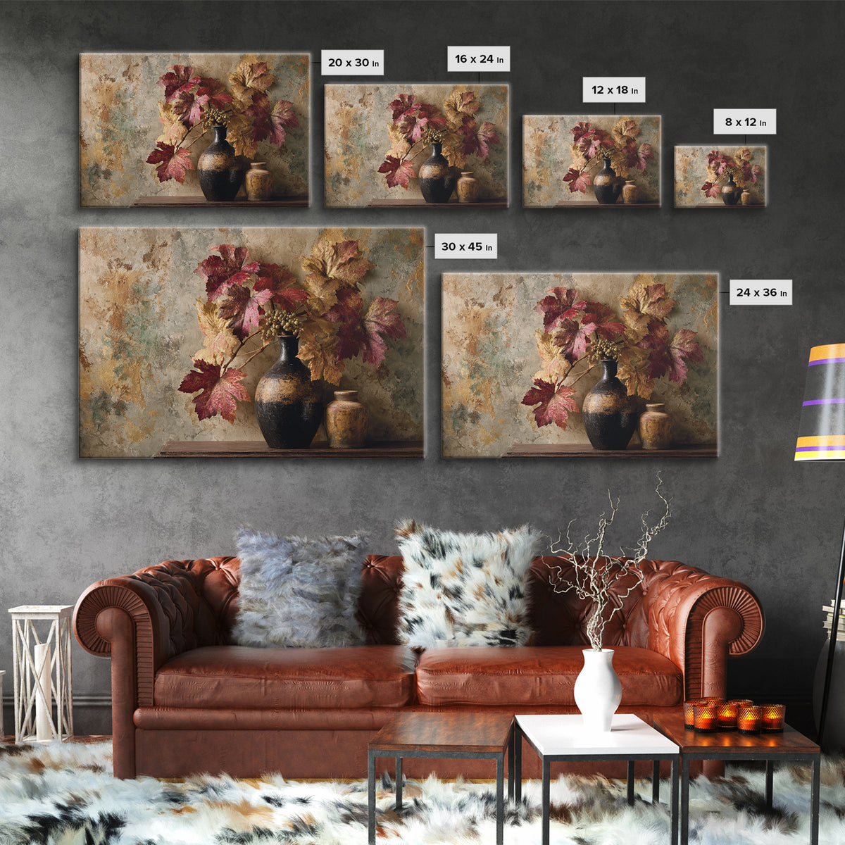 Vine Leaves Turning Autumn Red and Gold Framed Canvas Print, Winery Art, Contemporary Art, Winery Decor, Fine Art, Vineyard, WIN-3x2-39