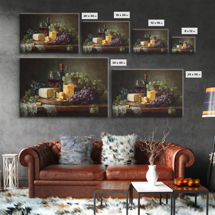 Charcuterie Board with Grapes and Cheese Framed Canvas Print, Winery Art, Cocktail Wall Art, Winery Decor, Watercolor Art, WIN-3x2-41