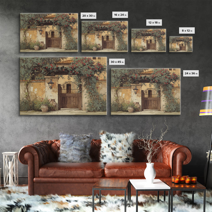 Vineyard Gate with Climbing Roses Canvas Print, Winery Art, Winery Decor, Abstract Art, Vineyard, Wall Hanging, WIN-3x2-43