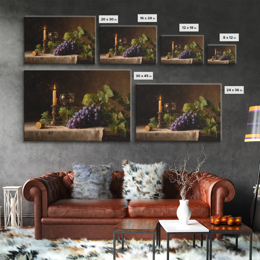 Single Grape Cluster Botanical Study Canvas Print, Winery Art, Neutral Decor, Winery Decor, Oil Painting, Vineyard, Home Decor, WIN-3x2-49