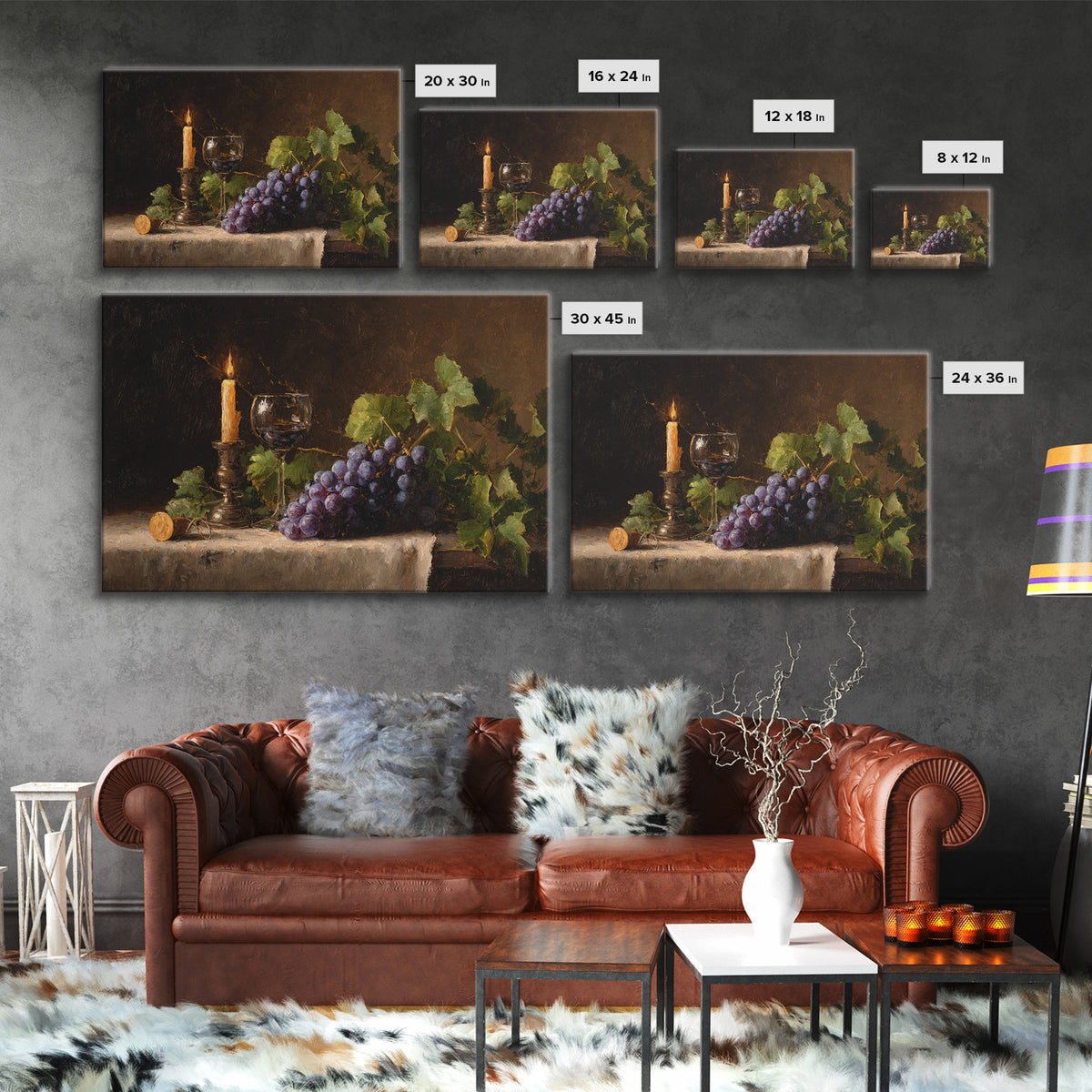 Single Grape Cluster Botanical Study Canvas Print, Winery Art, Neutral Decor, Winery Decor, Oil Painting, Vineyard, Home Decor, WIN-3x2-49