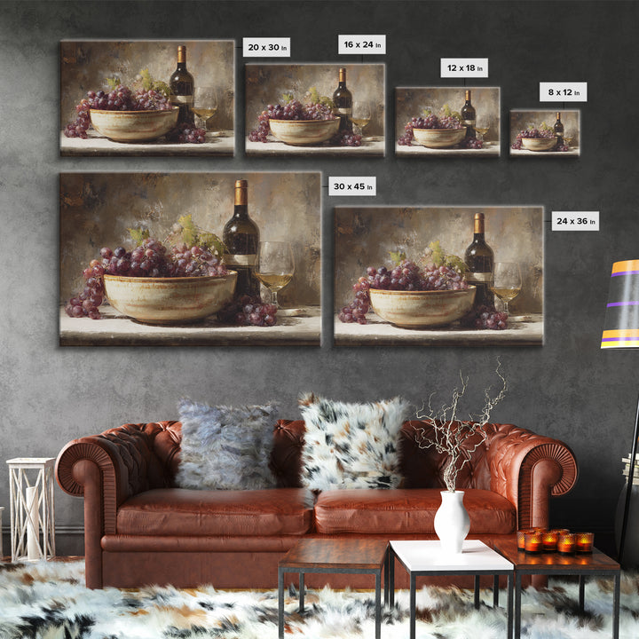 Grapes in a Ceramic Bowl with Shadows Canvas Print, Winery Art, Travel Poster, Winery Decor, Oil Painting, Vineyard, WIN-3x2-61