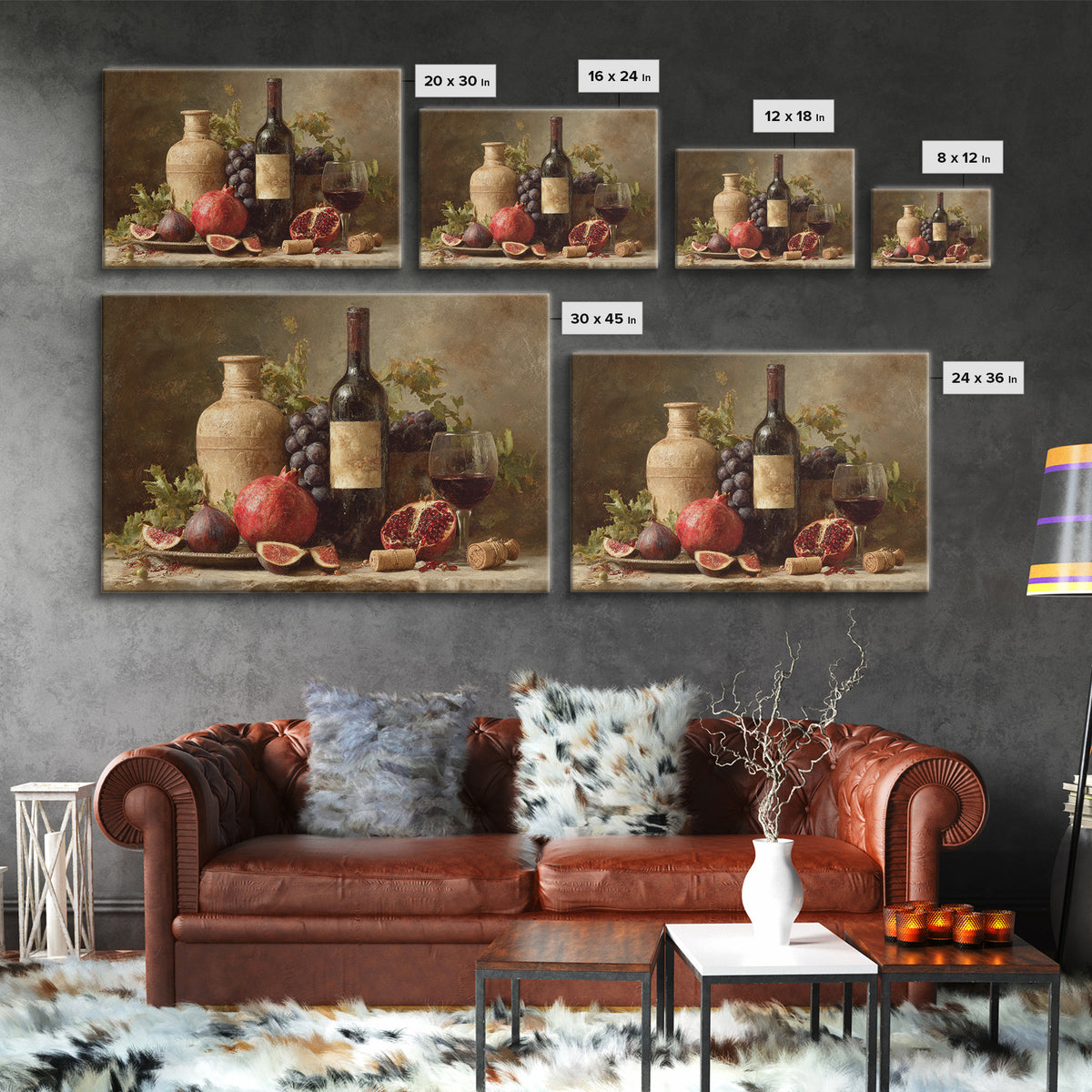 Pomegranate Figs and Red Wine Composition Framed Canvas Print, Winery Art, Gallery Decor, Winery Decor, Fine Art, Vineyard, WIN-3x2-69