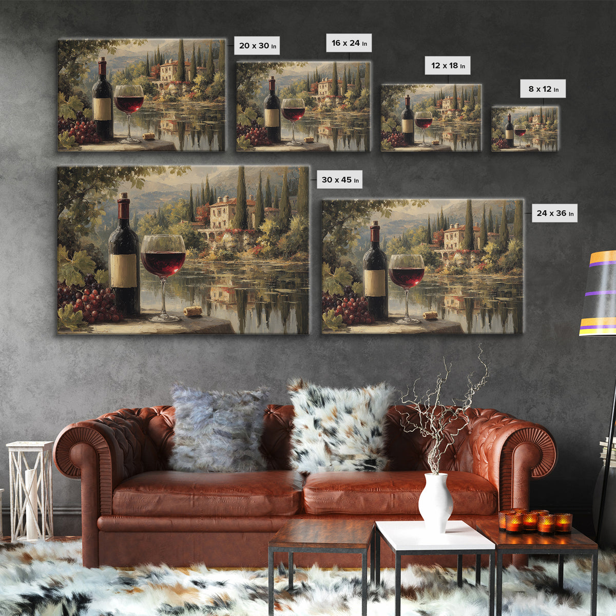 Italian Villa Vineyard Landscape Canvas Print, Winery Art, Contemporary Art, Winery Decor, Fine Art, Vineyard, Kitchen Decor, WIN-3x2-72
