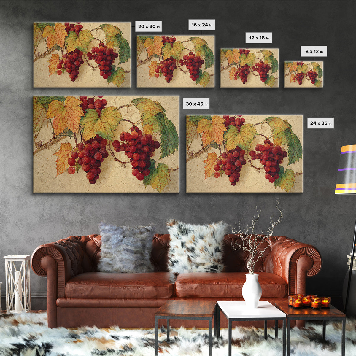 Vine Leaves Turning Autumn Red and Gold Framed Canvas Print, Winery Art, Art, Winery Decor, Fine Art, Vineyard, Farmhouse Decor, WIN-3x2-87