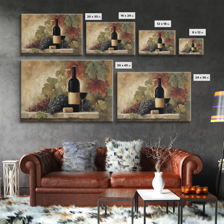 Black and Gold Wine Bottle Silhouette Framed Canvas Print, Winery Art, Painting, Winery Decor, Vineyard, Living Room Decor, WIN-3x2-92