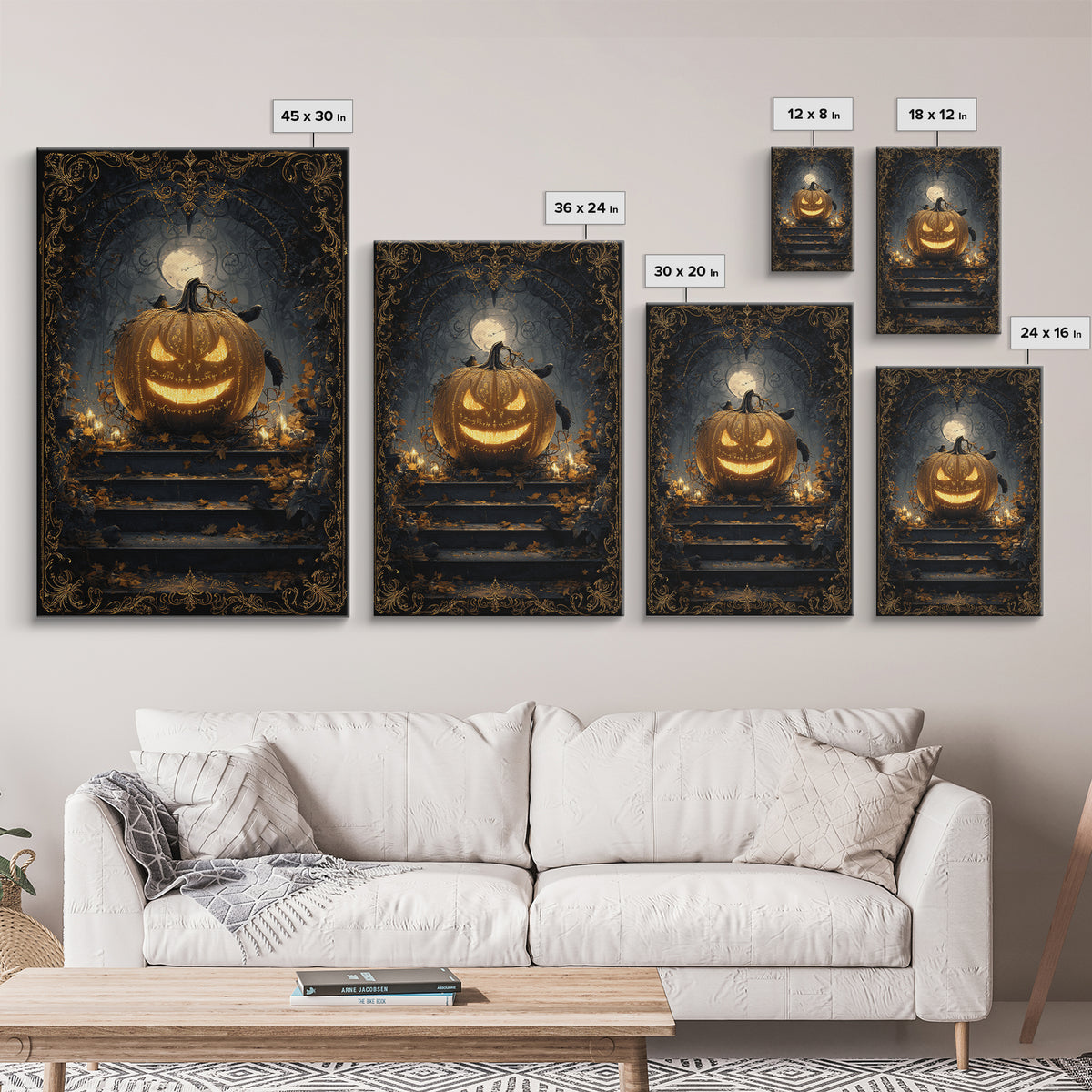 The Gold-Crowned Pumpkin Oracle - Icon Portrait, Occult Wall Decor, Vertical Wall Art, Canvas Print, Halloween Home Decor, Gothic Wall Art